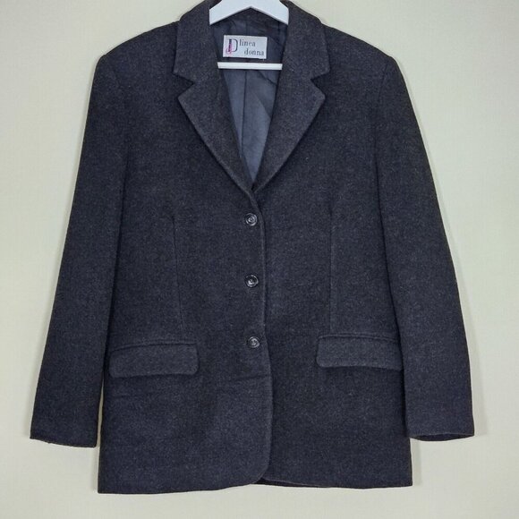Linea Donna Blazer Womens M Gray Single Breasted LS Buttons Monochrome Wool VTG - Picture 1 of 14